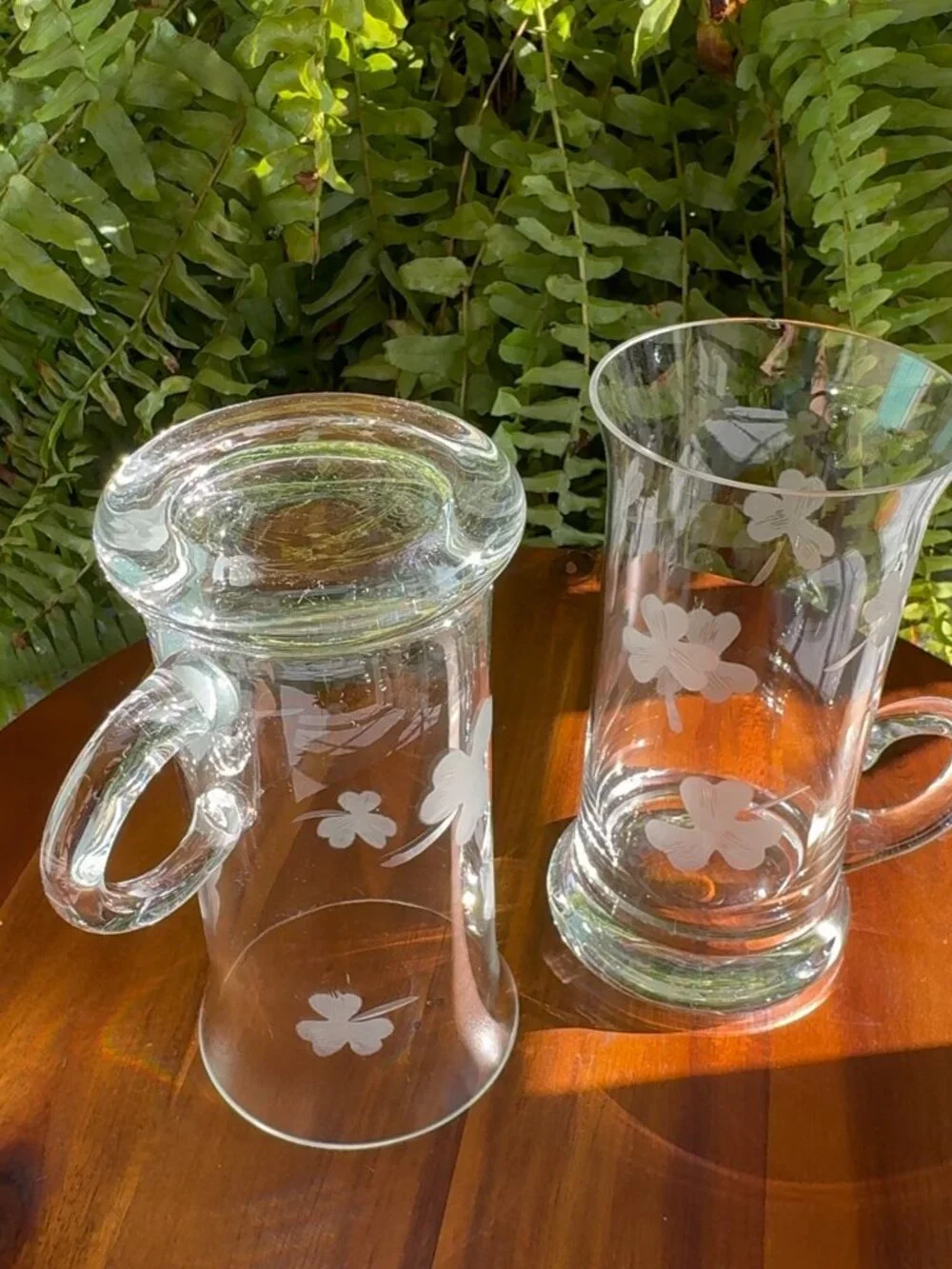 Set of 2 Vintage Princess House, Heritage Irish Coffee Mugs, Etched Shamrocks